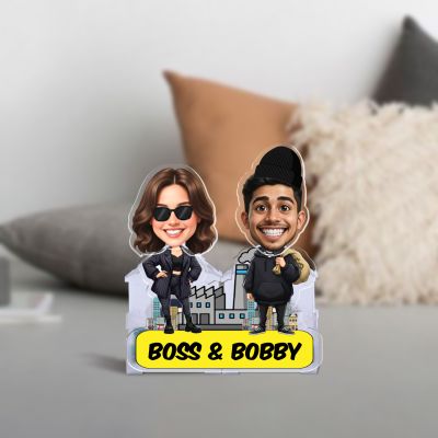 Personalized Bobblehead Caricature Custom with Face Cutout Battery Powered Moving Head for Car Dashboard & Tabletop Gift for Boss Lady